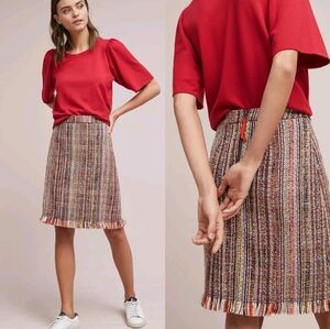 Maeve By Anthropologie Zaira Tweed Pencil Skirt Frayed Hemline Size 6 Twee